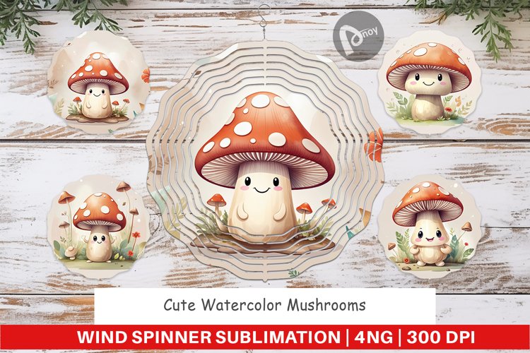 Wind Spinner Watercolor Mushrooms