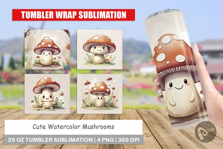 Tumbler Wrap Watercolor Mushrooms