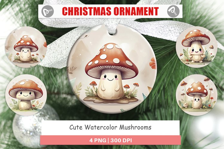 Christmas Ornaments Watercolor Mushrooms