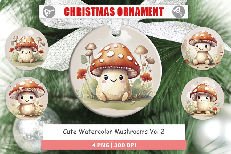 Christmas Ornaments Watercolor Mushrooms