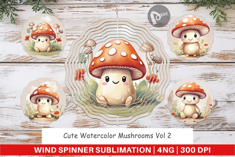Wind Spinner Watercolor Mushrooms