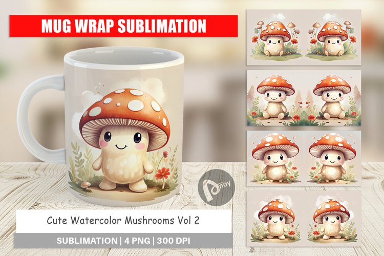 Mug Wrap Design Watercolor Mushrooms