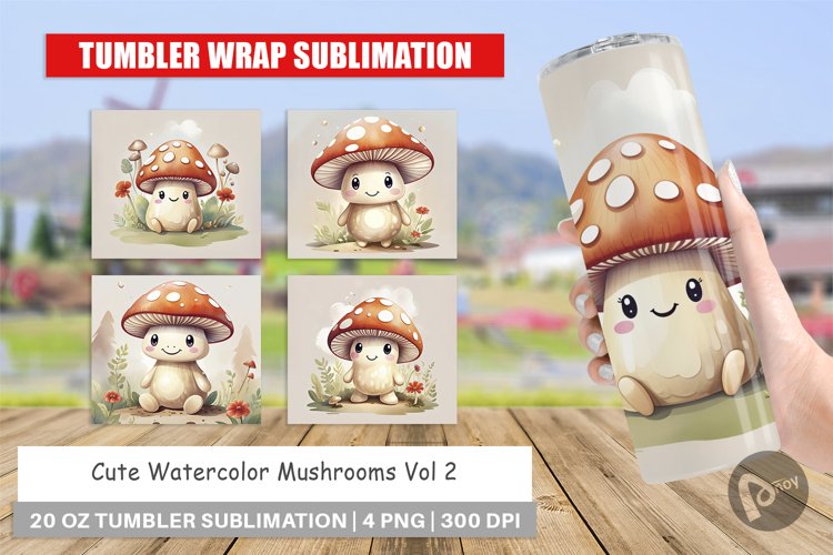 Tumbler Wrap Watercolor Mushrooms