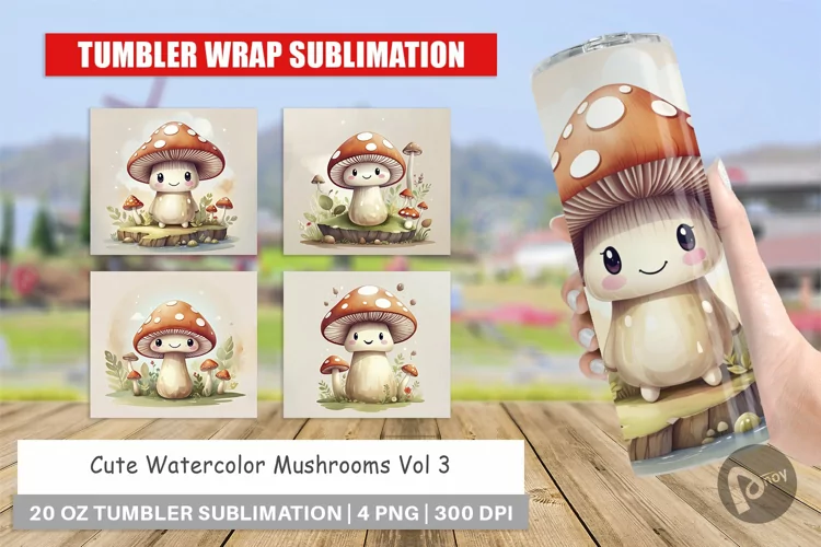 Tumbler Wrap Watercolor Mushrooms
