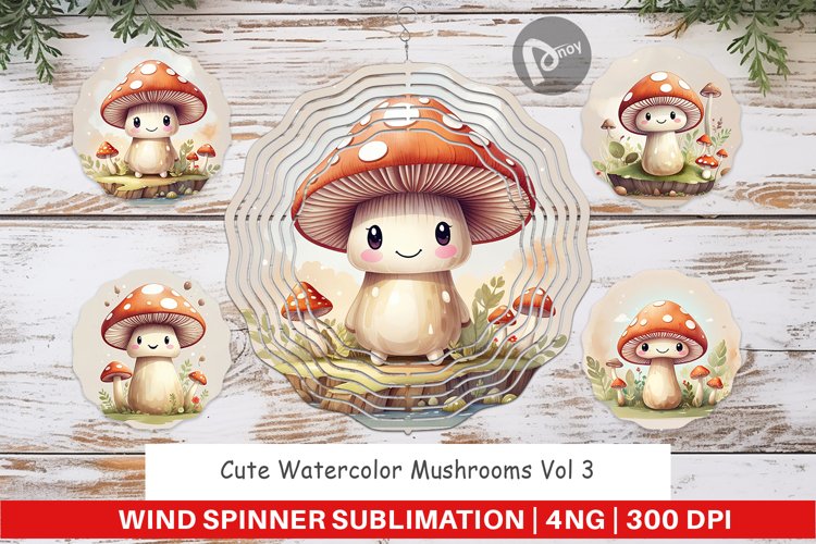 Wind Spinner Watercolor Mushrooms example image 1