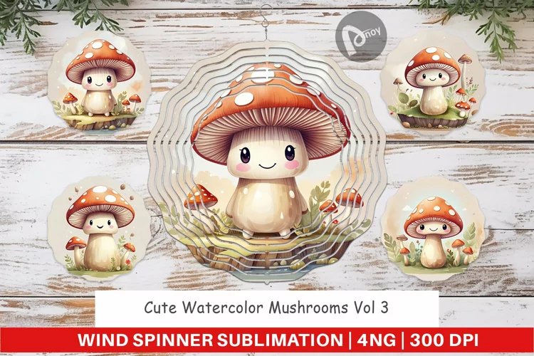 Wind Spinner Watercolor Mushrooms