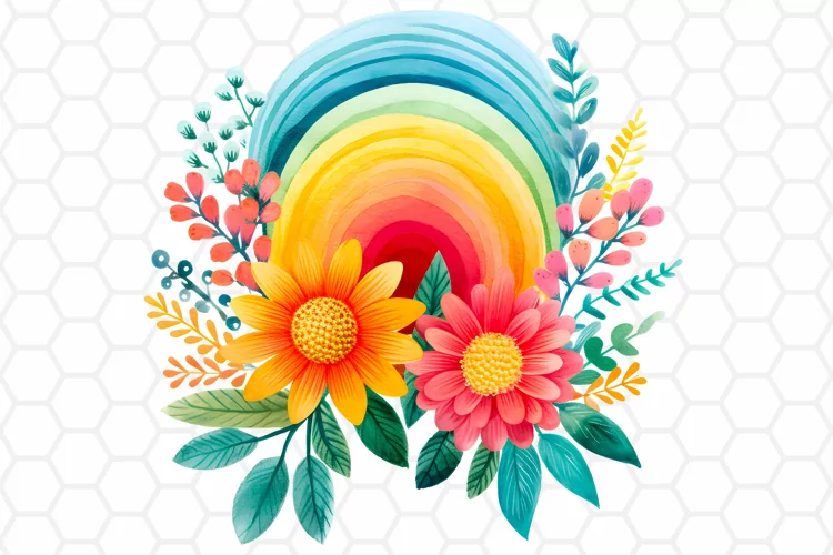 Cute Watercolor Nursery Clipart, Rainbow Sublimation PNG