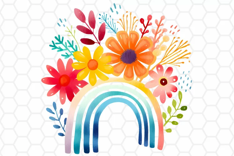 Cute Watercolor Nursery Clipart, Rainbow Sublimation PNG