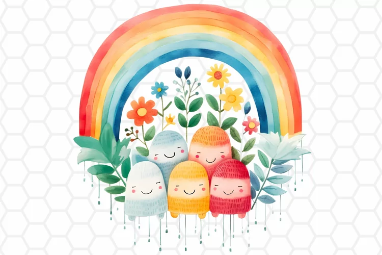 Cute Watercolor Nursery Clipart, Rainbow Sublimation PNG