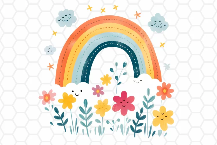 Cute Watercolor Nursery Clipart, Rainbow Sublimation PNG