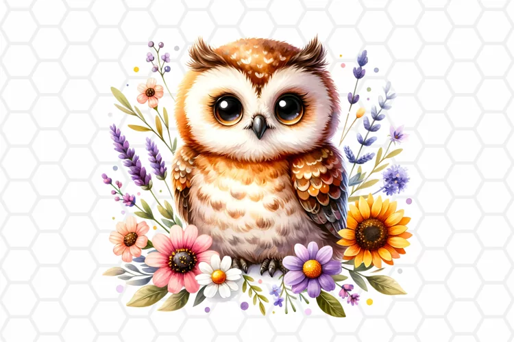 Cute Watercolor Owl Nursery Clipart, Sublimation PNG
