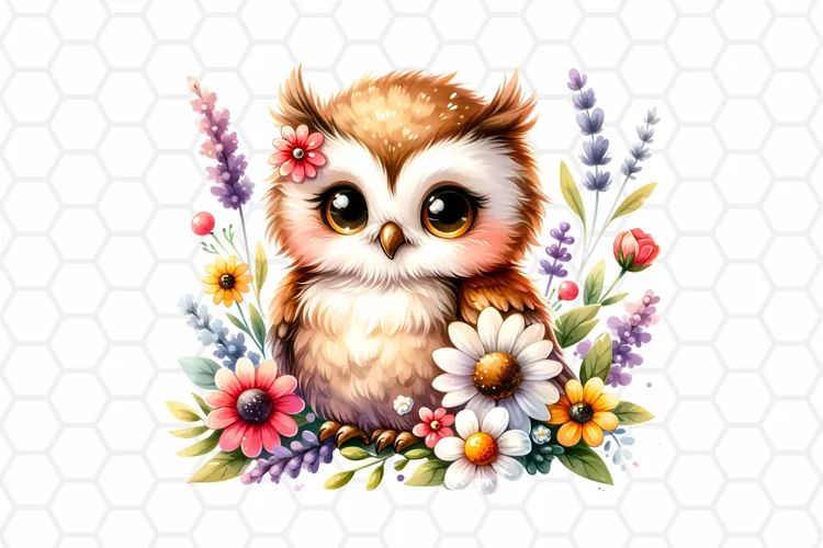 Cute Watercolor Owl Nursery Clipart, Sublimation PNG