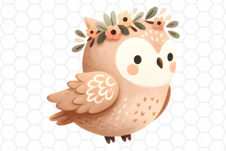 Cute Watercolor Owl Nursery Clipart, Sublimation PNG