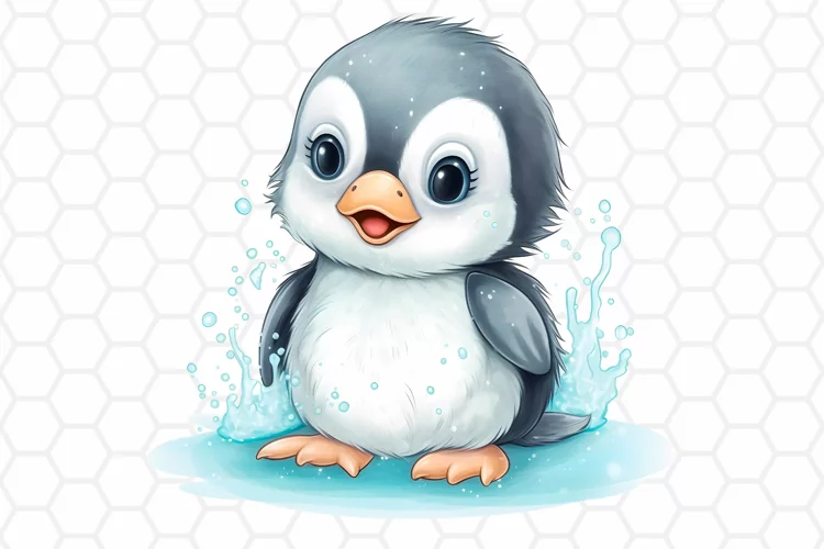 Cute Watercolor Penguin Nursery Clipart, Sublimation PNG