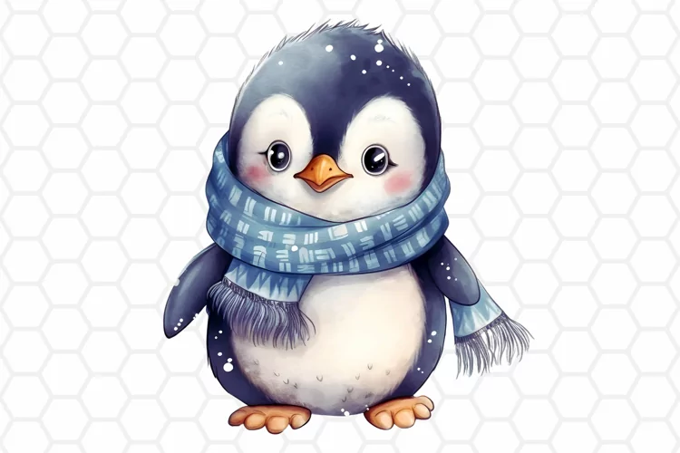 Cute Watercolor Penguin Nursery Clipart, Sublimation PNG