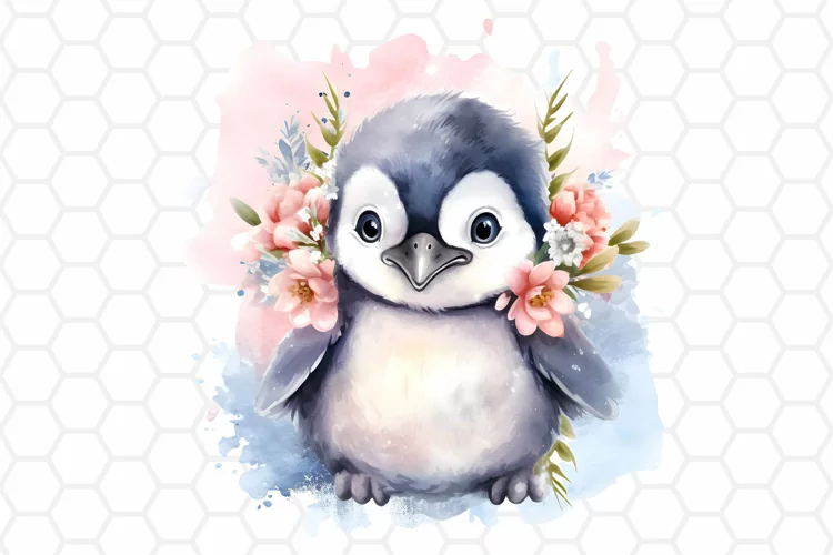 Cute Watercolor Penguin Nursery Clipart, Sublimation PNG