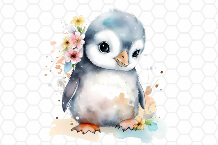 Cute Watercolor Penguin Nursery Clipart, Sublimation PNG