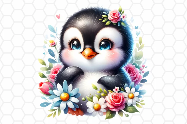 Cute Watercolor Penguin Nursery Clipart, Sublimation PNG