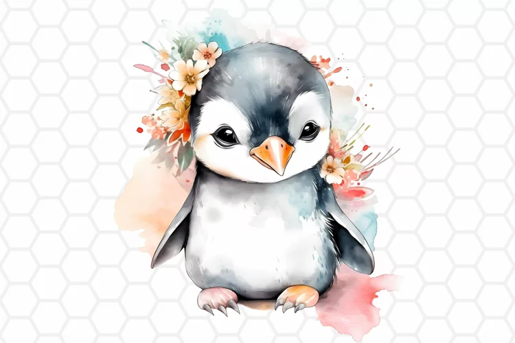 Cute Watercolor Penguin Nursery Clipart, Sublimation PNG