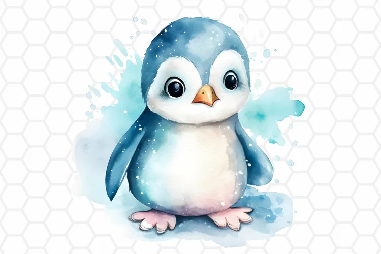 Cute Watercolor Penguin Nursery Clipart, Sublimation PNG