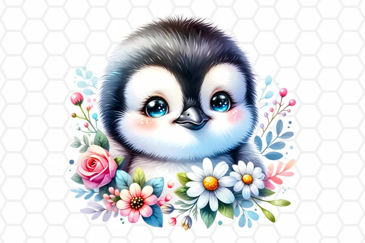 Cute Watercolor Penguin Nursery Clipart, Sublimation PNG