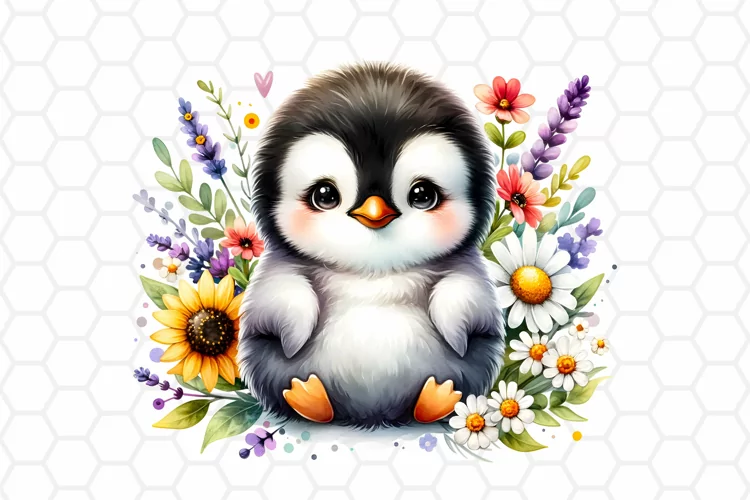 Cute Watercolor Penguin Nursery Clipart, Sublimation PNG