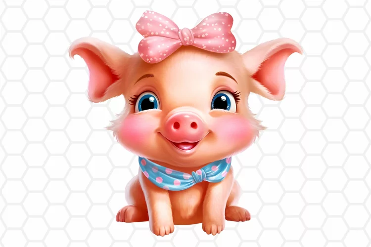Cute Watercolor Pig Nursery Clipart, Sublimation PNG