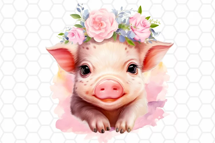 Cute Watercolor Pig Nursery Clipart, Sublimation PNG