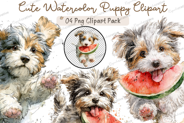 Cute Watercolor Puppy Clipart PNG Bundle,Adorable Dog