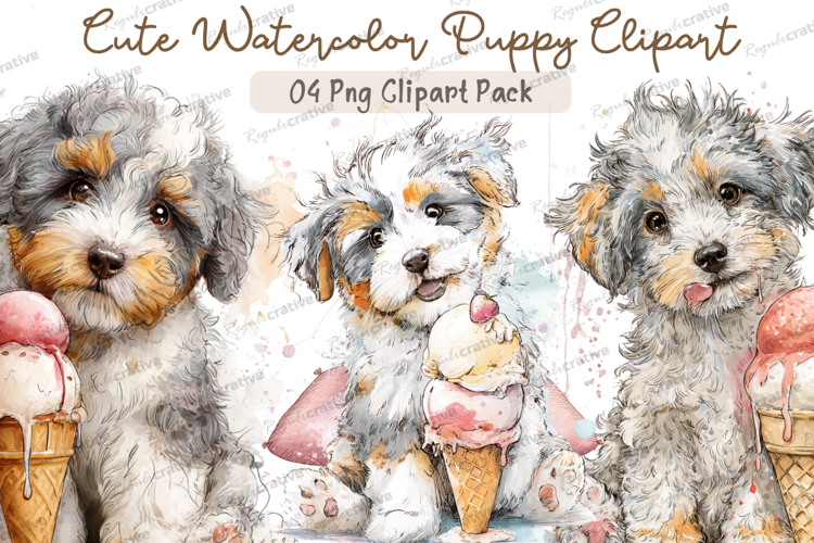 Cute Watercolor Puppy Clipart PNG Bundle,Adorable Dog