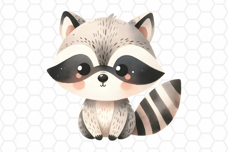 Cute Watercolor Raccoon Clipart, Sublimation PNG