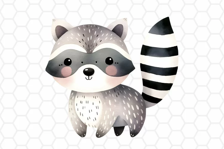 Cute Watercolor Raccoon Clipart, Sublimation PNG