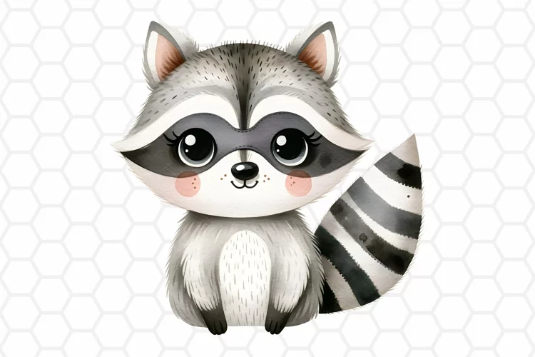 Cute Watercolor Raccoon Clipart, Sublimation PNG