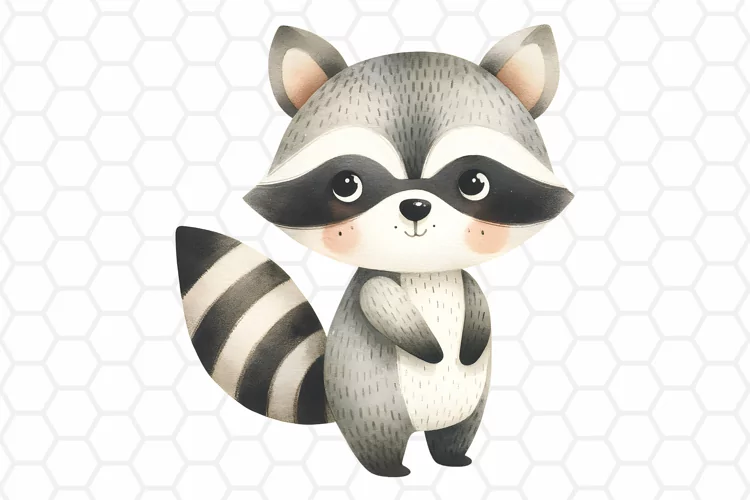 Cute Watercolor Raccoon Clipart, Sublimation PNG