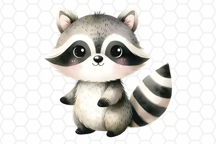 Cute Watercolor Raccoon Clipart, Sublimation PNG