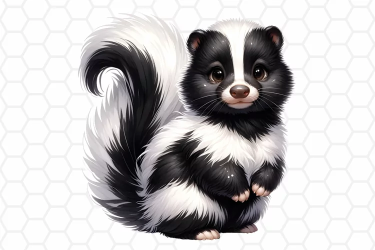 Cute Watercolor Skunk Clipart, Sublimation PNG