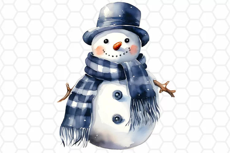 Cute Watercolor Snowman Clipart, Sublimation PNG