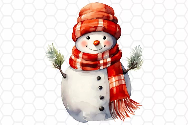 Cute Watercolor Snowman Clipart, Sublimation PNG