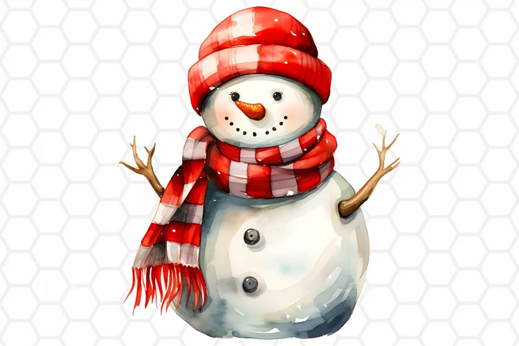 Cute Watercolor Snowman Clipart, Sublimation PNG