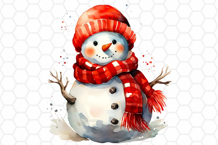 Cute Watercolor Snowman Clipart, Sublimation PNG