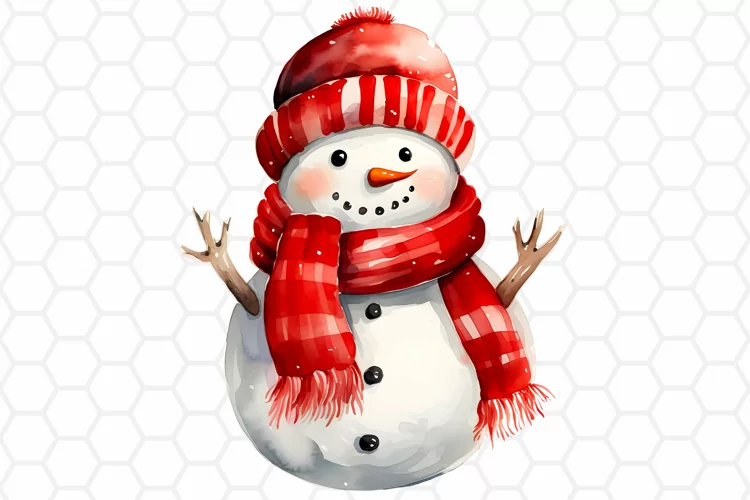 Cute Watercolor Snowman Clipart, Sublimation PNG