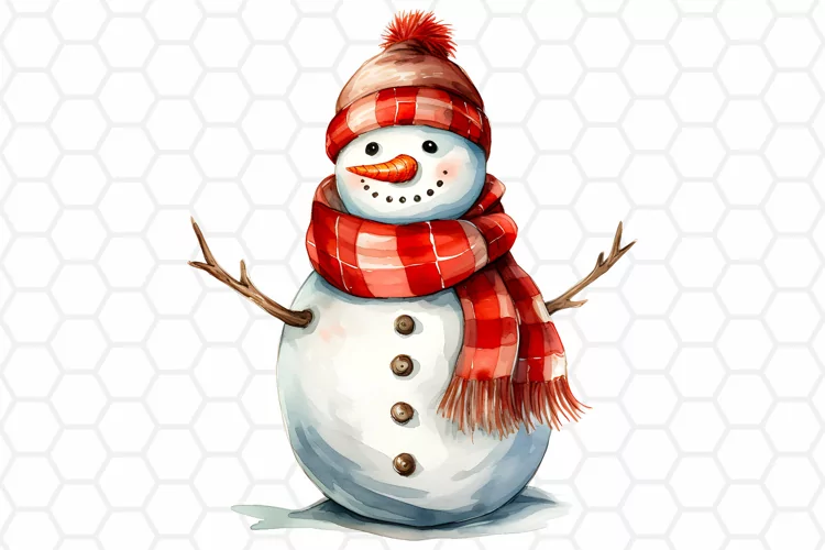 Cute Watercolor Snowman Clipart, Sublimation PNG