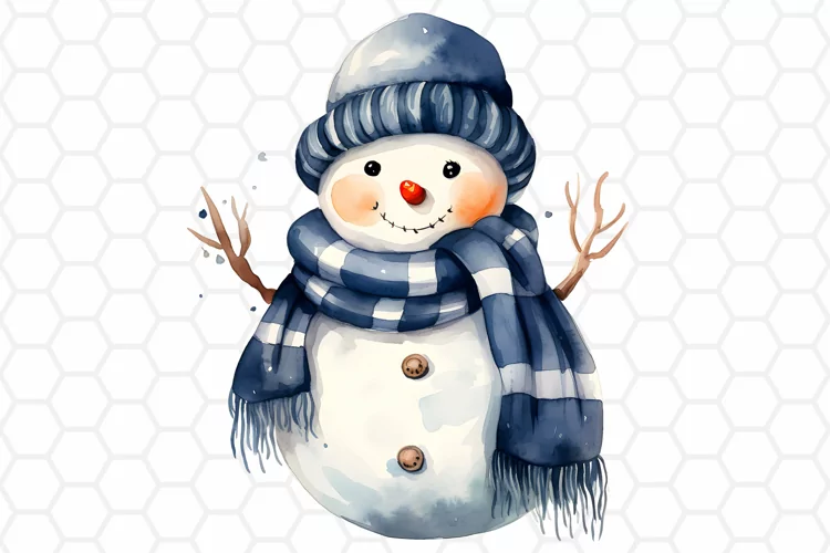 Cute Watercolor Snowman Clipart, Sublimation PNG