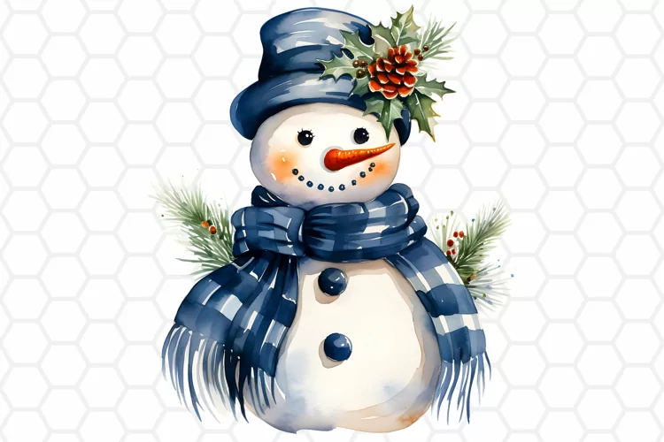 Cute Watercolor Snowman Clipart, Sublimation PNG