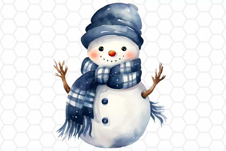 Cute Watercolor Snowman Clipart, Sublimation PNG