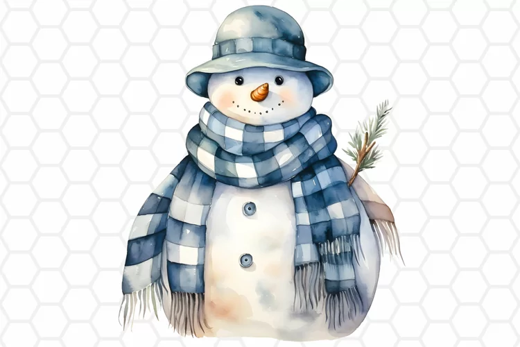 Cute Watercolor Snowman Clipart, Sublimation PNG