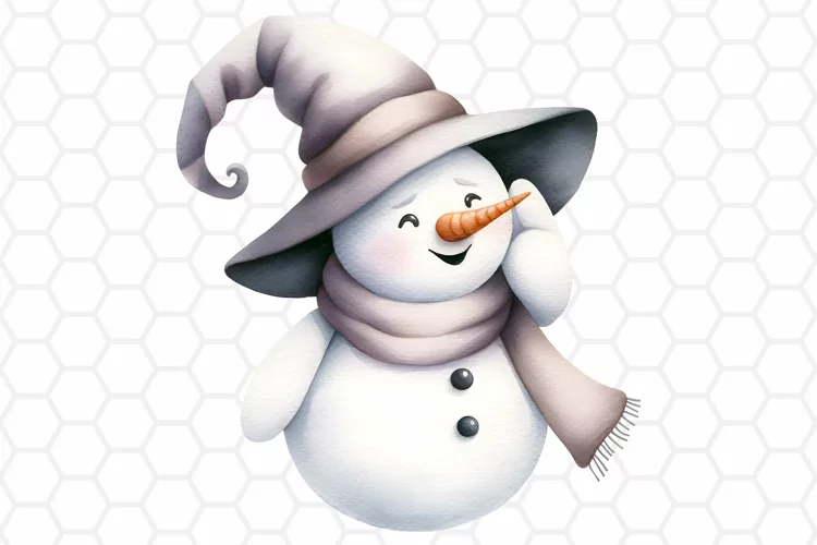 Cute Watercolor Snowman Sublimation Clipart PNG
