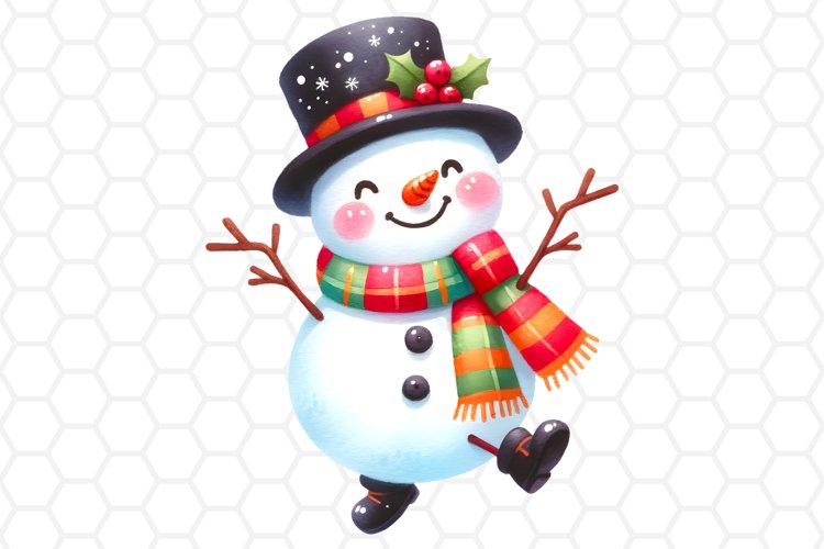 Cute Watercolor Snowman Sublimation Clipart PNG