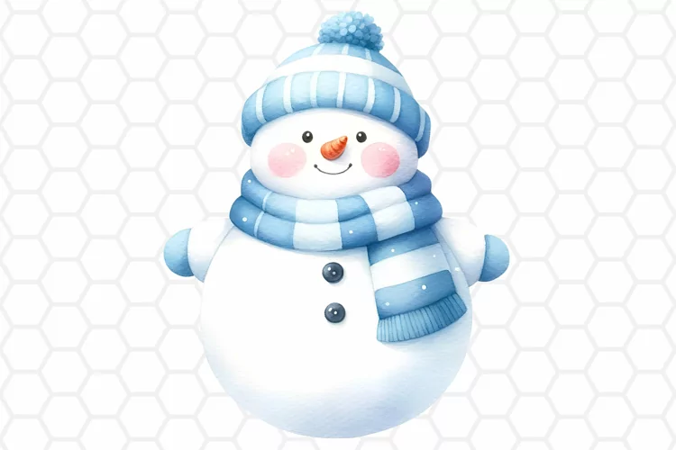 Cute Watercolor Snowman Sublimation Clipart PNG