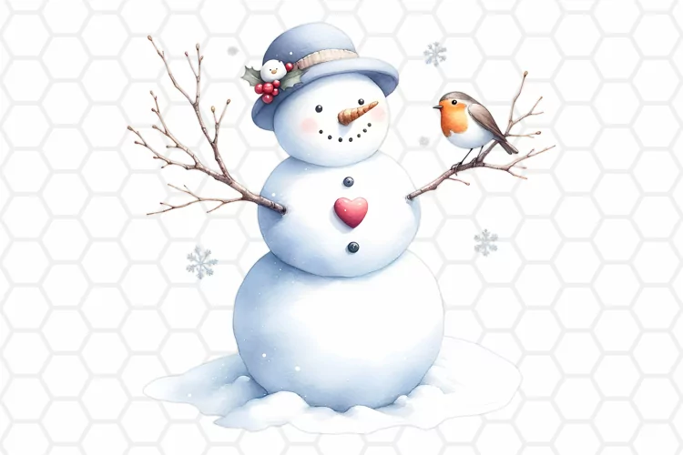 Cute Watercolor Snowman Sublimation Clipart PNG